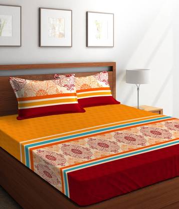 TANGERINE 210 TC Cotton Double Abstract Flat Bedsheet