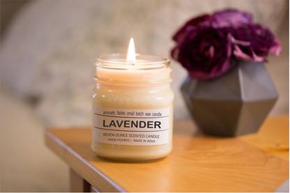First Row Aromatic Fables 8oz Soy Wax Lavender Fragrance Gifting White Color Glass Jar Scented Candle Candle