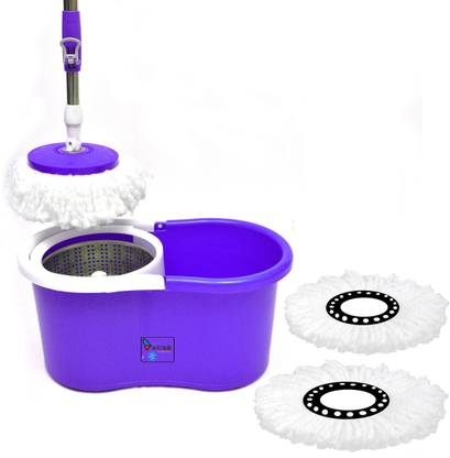 WCSE Present High quality bucket, easy switch lock system stick, Steel basket and 3 cotton purple color Wet & Dry Mop