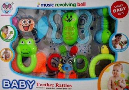 BEST SHOP BABY TEETHER RATTLE-COMBINATION OF TWO IN ONE-THEETHER CUM RATTLE IN ONE PACK(6 TEETHER RATTLE) Rattle