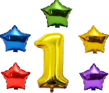 P s retail Solid 6Pcs Set Party Decoration foil Balloon (5 Star & one Number 1") Balloon
