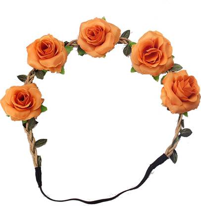 Ziory Orange Fashion Stylish Rose Flower Headband Headwear Women Girl Elastic Hairbands Korean Floral Hair Bands Hair Accessories Headdress Tiara for Girls and Women Head Band