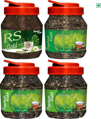 Byahut Gold Organic Tea and Darjeeling Leaf Combo 850 g with RS Gold (CTC Tea) 250g Herbs Green Tea Mason Jar