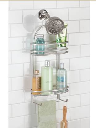 INTERDESIGN Axis Bathroom Shower Caddy for Shampoo, Conditioner, Soap, Satin Steel Wall Shelf