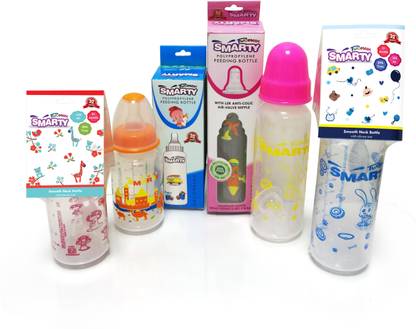Smarty Twomax Combo Set of 4 Baby Feeding Bottle Spoon and Round Plain Feeding Bootle  - Silicone