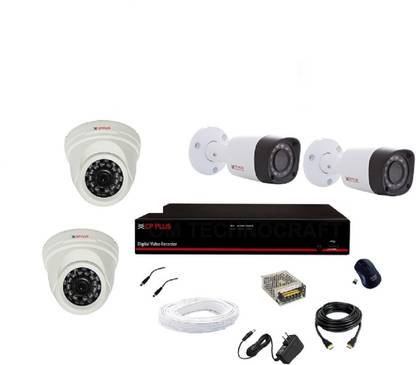 CP PLUS 1.3 MP 4 CH DVR kit with 2 dome, 2 bullet camera, & all required accessories. 720p. wire bundle. Security Camera