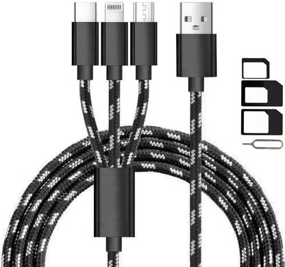 ShopMagics Cable Accessory Combo for Xiaomi Redmi Note 3 / Redmi 3s / Redmi 3s Prime / Redmi 2 / Redmi 2s / Redmi 2 Prime / Mi Note 4G / Mi Note 2 / Xiomi Mi Redmi 2S Prime / Xiaomi Redmi 3 S Prime / Xiaomi Redmi 3S Prime / Mi 4 / Mi Note 4 / Mi3 / Mi4 / Mi4i / Redmi Note 4, Xiomi, Mi 3-in-1 USB Cable With 8-Pin Lightning, Type-C, Micro USB Fiber Nylon Braided