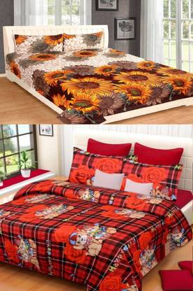 Decor Hut  144 TC Microfiber Double 3D Printed Flat Bedsheet