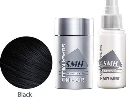 Super Million Hair Black Set (1 Fibers & 1 Mist) Extreme Hold Hair Volumizer Hair Building Fibers
