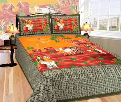 DURGA CREATION 180 TC Cotton Double Printed Flat Bedsheet