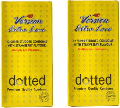 Version Male Condom Extra Love Dotted Strawberry Combo 2 Packets (24Pcs) Condom