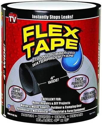 MK Water Leak Rubberized Waterproof Seal Flex Seal Flex Tape Super Strong Adhesive 4" X 5' Sealant Tape - Black 5 cm Floor Marking Tape