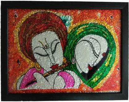 HANDCRAFTED RADHA KRISHNA GLASS PAINTING 3D Poster