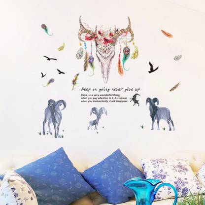 Aquire 126 cm Wall Sticker Colourful Stag Head with Quote Self Adhesive Sticker