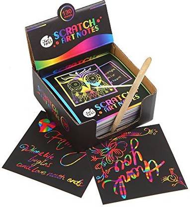 JARMELO Jar Melo Scratch Art Notes; 130 Sheets; With Wooden Stylus; Rainbow Mini Notes; Scratch Magic Notes