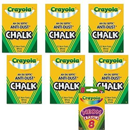 CRAYOLA Nontoxic Anti-Dust Chalk, White, 12 Sticks/Box (50-1402) (6 Pack) Bundle With Box Of Neon Crayons