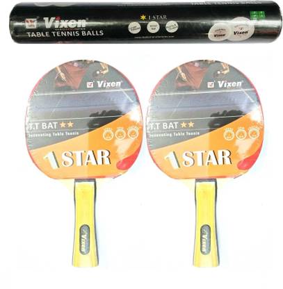Vixen Useful Combo One Pair of '1 Star' Table tennis + 3 Table tennis balls and one box of Extra '1 Star' Table tennis balls (Pack of 6) (Color On Availability)- Table Tennis Kit