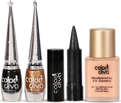 Color Diva Face & Eye Tuning Golden & Black Eyeliner,Kajal With Foundation