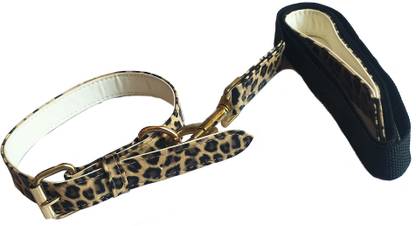 Pet Connect Leather Dog Collar and Leash Set - Leopard Print - Size Medium Dog Collar & Leash