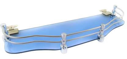 DECZO Brass Hinge Brackets Blue Color 18 by 5.5 inch Zig Zag Shape Multipurpose Glass Wall Shelf