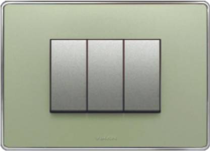 VIHAN 3 Module Metallic With Steel Frame Metallic Green Color Plate Switch 20 A Three Way Electrical Switch