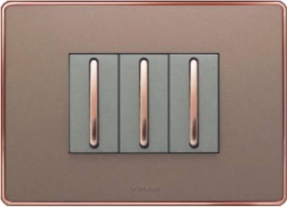 VIHAN 3 Module Metallic With Copper Frame Blazing Copper Color Plate Switch 20 A Three Way Electrical Switch