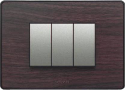 VIHAN 3 Module Wood With Velvet Black Frame Moorish Oak Color Plate Switch 20 A Three Way Electrical Switch