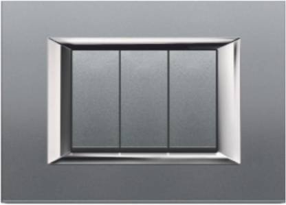 VIHAN 3 Module Realone Basic Metallic Silver Leaf Color Plate Switch 20 A Three Way Electrical Switch