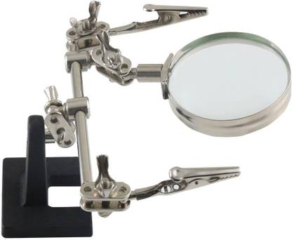 Blazon Tools Third Helping Hand Magnifying Glass Tool 2.5X Magnification Third Hand Soldering Iron Stand with clipper for holding Pcb Holder 2.5x Magnifying lens glass with clipper for pcb holding