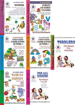 Nursery Set Of 7 Books Of Worksheets In All Subjects : Pre-Writing And Patterns, Alphabet And Number Colouring, Capital Letters, GK Based Fun Actvities, Math For Beginners, Numbers 1 To 20 - CBSE/ICSE