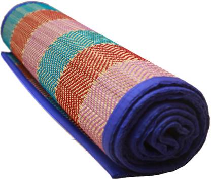 Quinergys ® Portable Folding type Korai Pai | Korai Grass Floor Mat | sitting mat | Korai Wefts |Thadukku| Yoga Mat - Techno Red Multicolor, Red 8 mm Yoga Mat