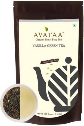 Avataa VANILLA GREEN TEA - Pure High-Grown, Single-Garden Green Tea from The Nilgiris. A Sweet, Mellow and Delicate tea with a Refreshing Taste. Loose Leaf Tea (100 Grams/3.5 Oz/50 Cups) Vanilla Green Tea Pouch