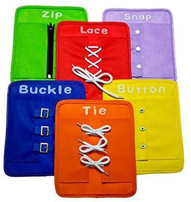 Generic Early Learning Basic Life Skills Learn To Dress Boards - Zip, Snap, Button, Buckle, Lace & Tie 6 Pcs/Set Toys For Toddlers