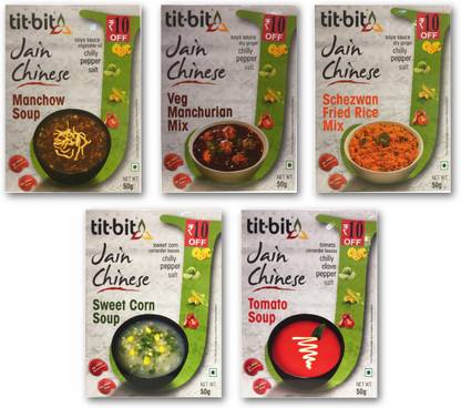 Tit-Bit Jain Chinese Mix Combo (Contains Manchow Soup, Veg Manchurian Mix, Schezwan Fried Rice Mix, Sweet Corn Soup, Tomato Soup)