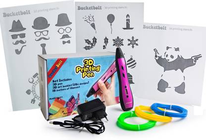 bucketBolt New 3D Printing Pen for Kids' Arts and Crafts, Hobby Ideas, School Projects with LED Display, Drawing Stencils and 3 PLA Filaments of 3 Meter each free