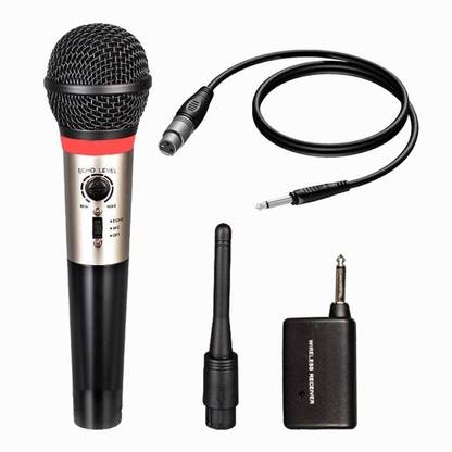 Audiomatic 3 in 1 FM Frequency Wireless microphone with inbuilt echo function (Wire & Wireless) Microphone