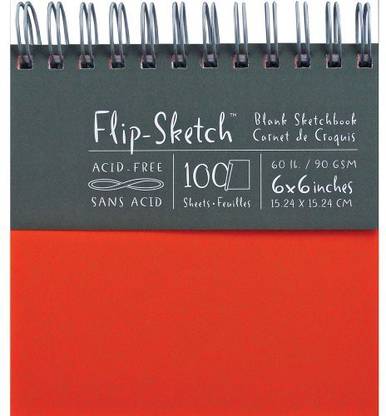 Global Art 6-Inch By 6-Inch Flip Sketch Wire Bound Blank Sketchbook, Madarin, 100 Pages
