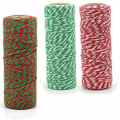 BronaGrand 3 Pieces 2 Mm Cotton String,Christmas Twine For Gift Wrapping,Arts Crafts-492 Feet 3 Colors