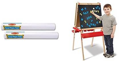 Generic Melissa & Doug Easel Paper Roll- 18" X75' (Set of 2) with Melissa & Doug Deluxe Magnetic Standing Art Easel With Chalkboard, Dry-Erase Board, and 39 Letter and Number Magnets Bundle