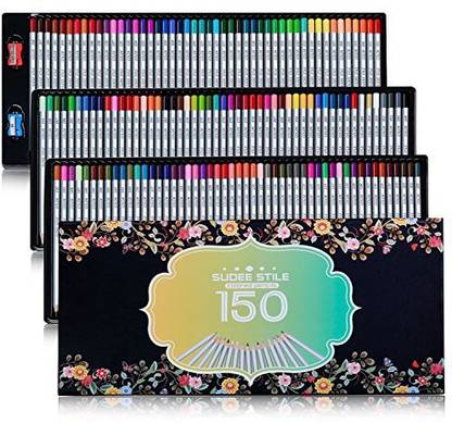 Sudee Stile Colored Pencils 150 Unique Colors (No Duplicates) Art Drawing Colored Pencils Set With Case Sharpener