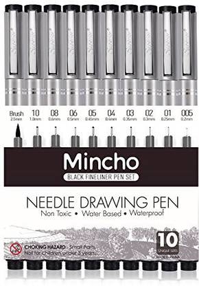 Generic Set of 10 Black Micro-Pen Fineliner Ink Pens, Anti-Bleed & Waterproof Archival ink,Brush & Calligraphy Tip Nibs - Artist Illustration, Office Documents, Scrapbooking, Technical Drawing