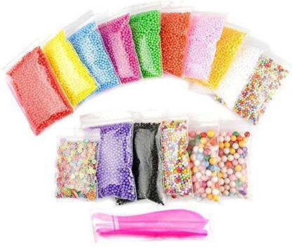 Lasaoon Styrofoam Foam Balls For Slime, 15-Pack Colorful Mini Foam Beads With Slime Tools And Fruit Slice For Homemade Slime, Ar