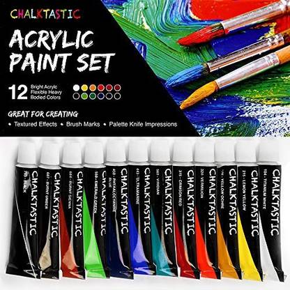 Chalktastic Quality Acrylic Paints - Best Acrylic Paint Set For Painting Canvas, Wood, Fabric, Clay, Ceramics, Glass, Nail Art & Crafts 12X1