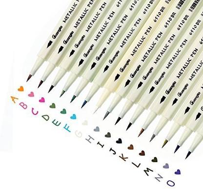 GuangNa Metallic Marker Pens, Set Of 15 Colors Calligraphy Brush Markers For Card Making, Diy Photo Album, Scrapbooking And Many