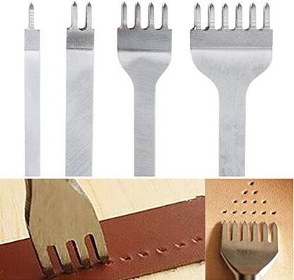 Amon Tech 5Mm Lacing Stitching Chisel Set Hole Punch Tool 4Pcs 1+2+4+6 Prong Diamond Hand Working Hole Diy