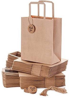 Kraft Nature Premium Bulk Brown Kraft Paper Bags With Handles For Shopping, Gifts, Parties, Retail Merchandise, Wedding, Craft | Set Of 50 Pc
