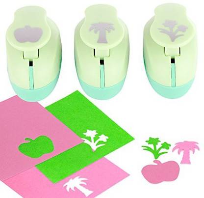 Yazycraft Paper Punch Hole Puncher -- (3 Pack Apple Palm Tree Flowers) -- Personalized Paper Craft Punchers Shapes Set -- For Scrapbook En