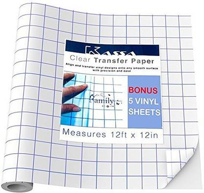 Generic Kassa Clear Transfer Paper Tape for Vinyl (12 Ft x 12 in Roll) Apply Permanent or Glitter Vinyl Easily - Aligns Perfectly with Cricut or Silhouette Cameo - FREE 5 Black Vinyl Sheets