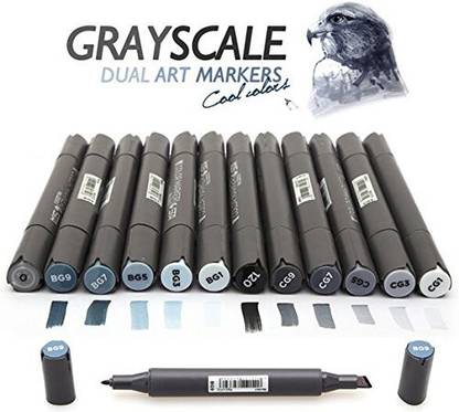Generic 12 Cool Grey Colors Art Markers Grayscale Artist Dual Head Markers Set for Brush Pen Painting Marker School Student Supplies