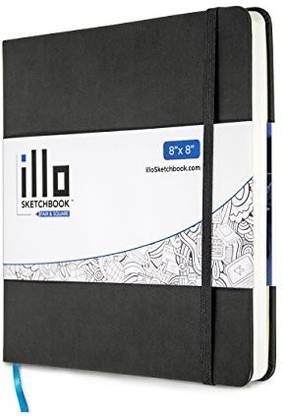 Generic illo sketchbook, Large, Square, Sketch Book, 122lb Paper,, (8x8, Gray), Hardcover Notebook, lay flat, Smooth Paper, Thick Paper, Elastic Enclosure and Ribbon Marker